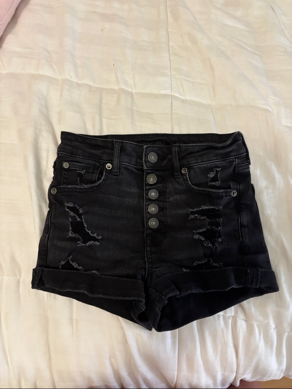American Eagle Outfitters Black High-Waist Distressed Denim Shorts